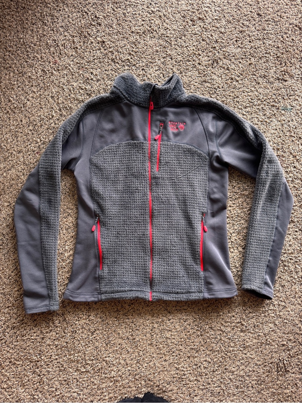 Mountain Hardware Hoodless Monkey Grid Zip Jacket Grey Pink Hiking Women’s Large